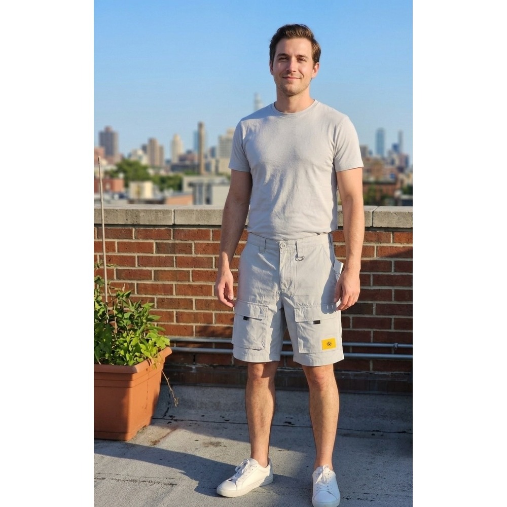 Forever 21 Mens Cargo Shorts Grey Sun Patch Utility Woven Size 31 NWT